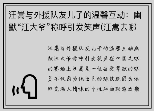 汪嵩与外援队友儿子的温馨互动：幽默“汪大爷”称呼引发笑声(汪嵩去哪了)