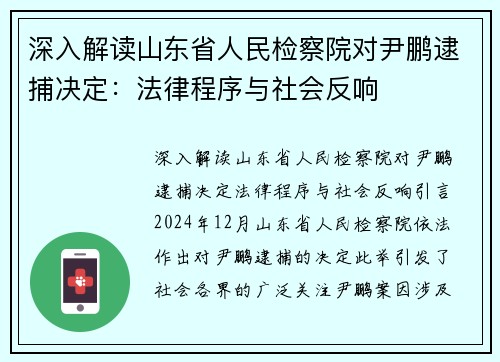 深入解读山东省人民检察院对尹鹏逮捕决定：法律程序与社会反响