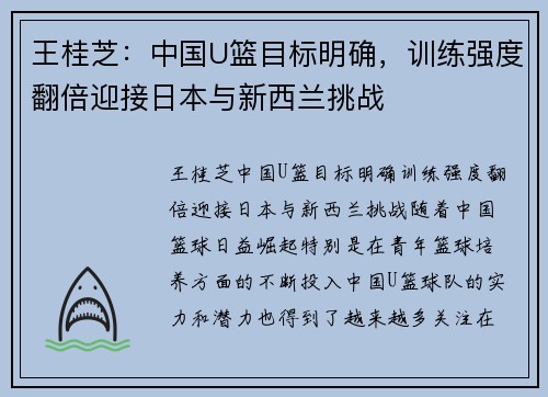 王桂芝：中国U篮目标明确，训练强度翻倍迎接日本与新西兰挑战